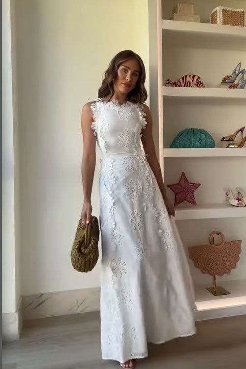 Rowangirl  Lace Embroidery Tie-Strap Holiday Dress