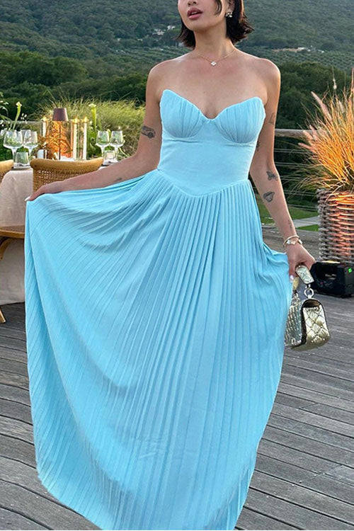 Rowangirl V-Neck Pleated Dress Tube Top Maxi Dress Slim Backless Dress