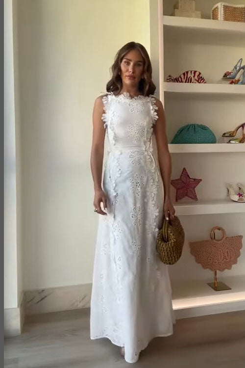 Rowangirl  Lace Embroidery Tie-Strap Holiday Dress