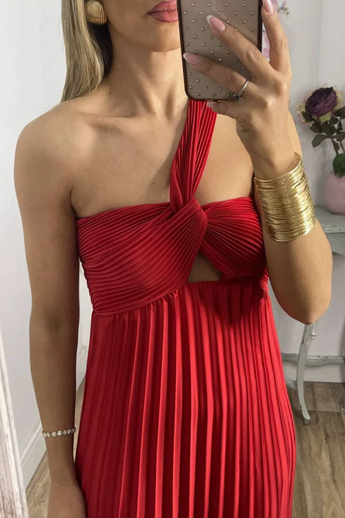 Rowangirl Off-Shoulder Open-Back Sleeveless High-Waist Pleated Dress