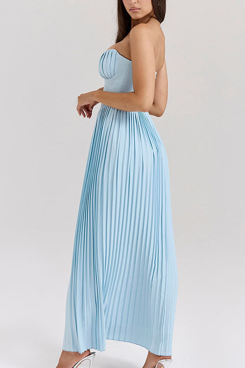 Rowangirl V-Neck Pleated Dress Tube Top Maxi Dress Slim Backless Dress