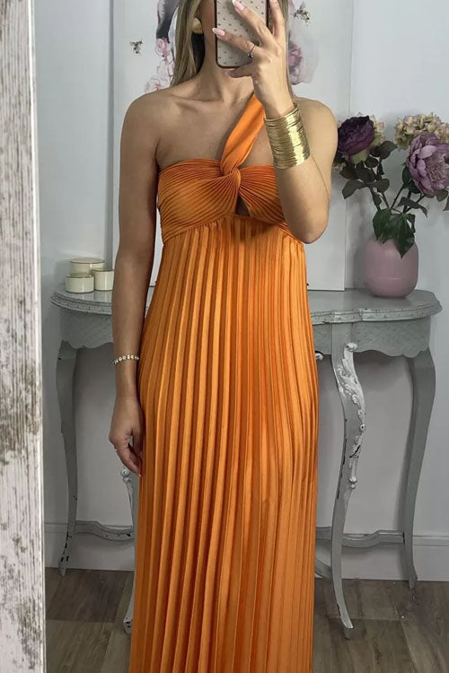 Rowangirl Off-Shoulder Open-Back Sleeveless High-Waist Pleated Dress