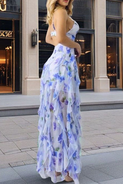 Rowangirl Fashionable Printed Long Temperament Evening Dress