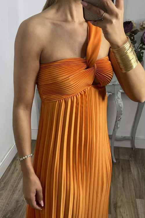 Rowangirl Off-Shoulder Open-Back Sleeveless High-Waist Pleated Dress