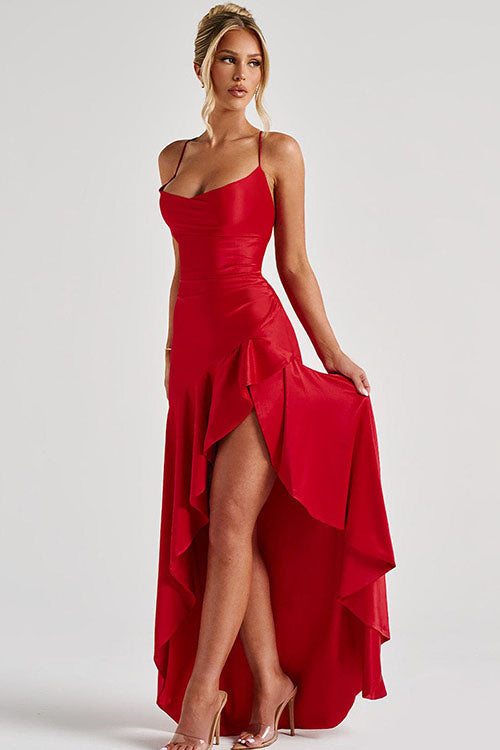 Rowangirl  Strapless Backless Ruffled Irregular Dress