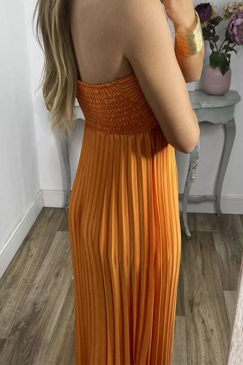 Rowangirl Off-Shoulder Open-Back Sleeveless High-Waist Pleated Dress