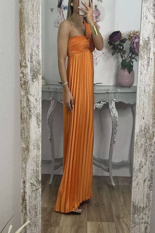 Rowangirl Off-Shoulder Open-Back Sleeveless High-Waist Pleated Dress