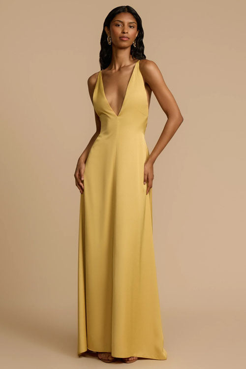 Rowangirl  V-Neck Satin Long Dress