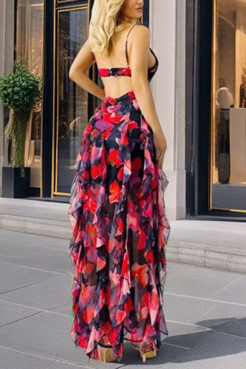 Rowangirl Fashionable Printed Long Temperament Evening Dress