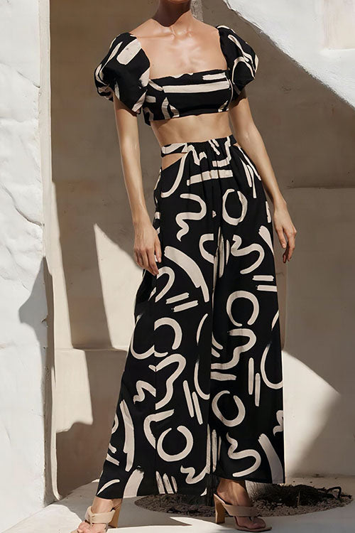 Rowangirl  Puff Sleeve Top Hollow Out Suit