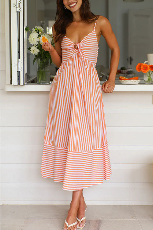 Rowangirl  V-neck Striped Suspender Dress