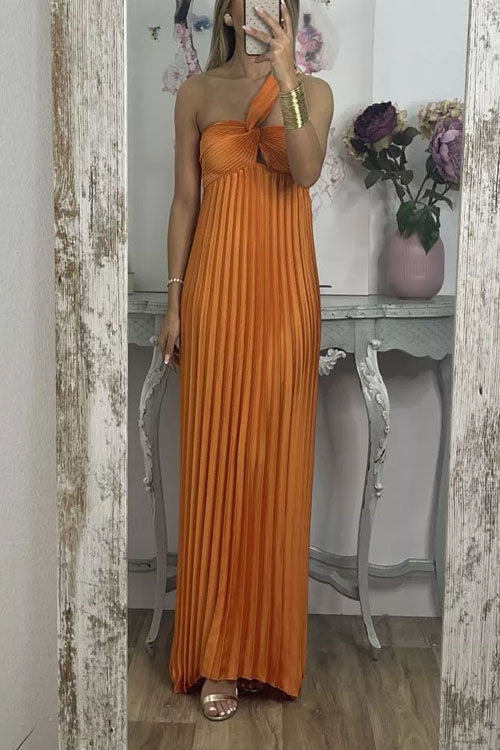 Rowangirl Off-Shoulder Open-Back Sleeveless High-Waist Pleated Dress