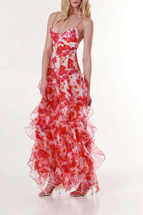 Rowangirl Fashionable Printed Long Temperament Evening Dress