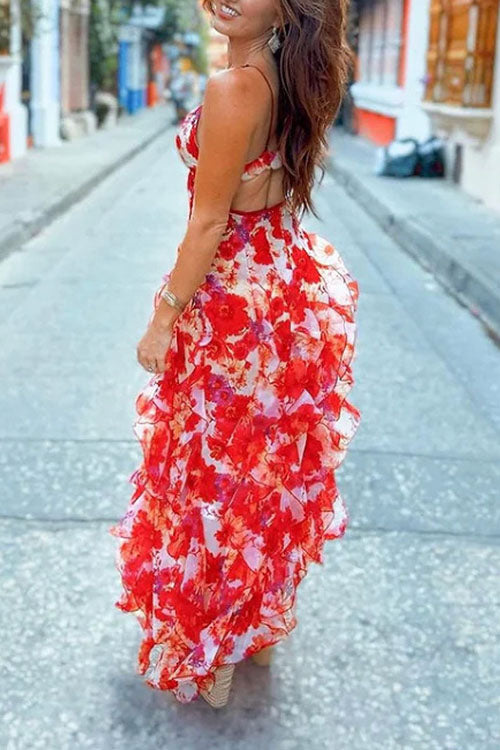 Rowangirl Fashionable Printed Long Temperament Evening Dress