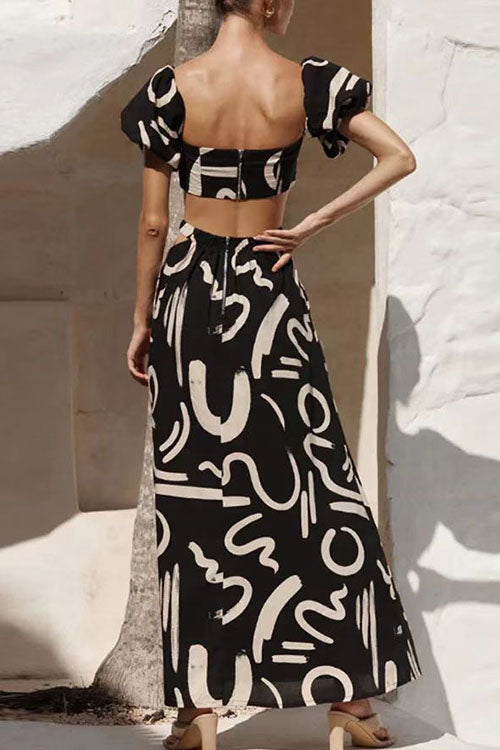 Rowangirl  Puff Sleeve Top Hollow Out Suit