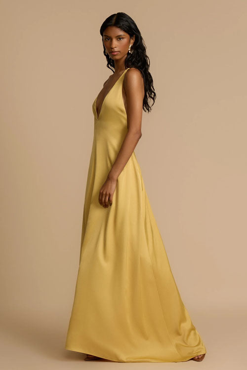 Rowangirl  V-Neck Satin Long Dress