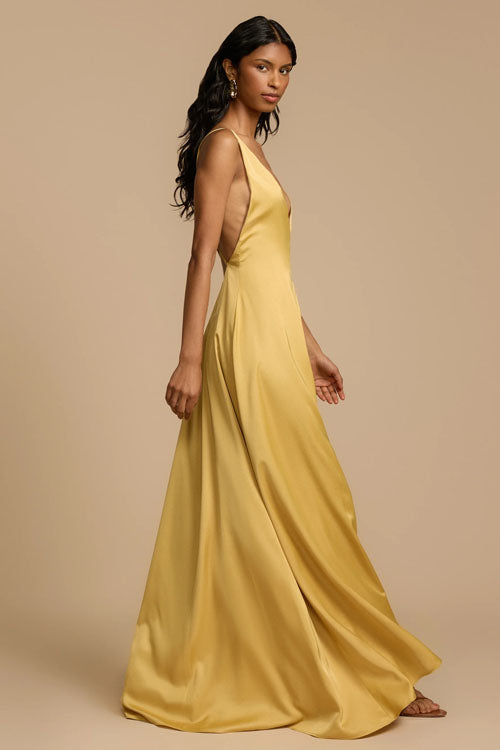 Rowangirl  V-Neck Satin Long Dress