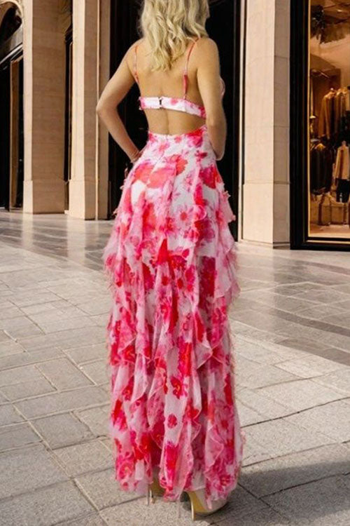 Rowangirl Fashionable Printed Long Temperament Evening Dress