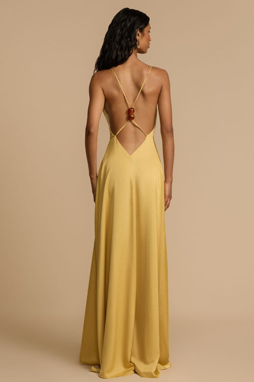 Rowangirl  V-Neck Satin Long Dress