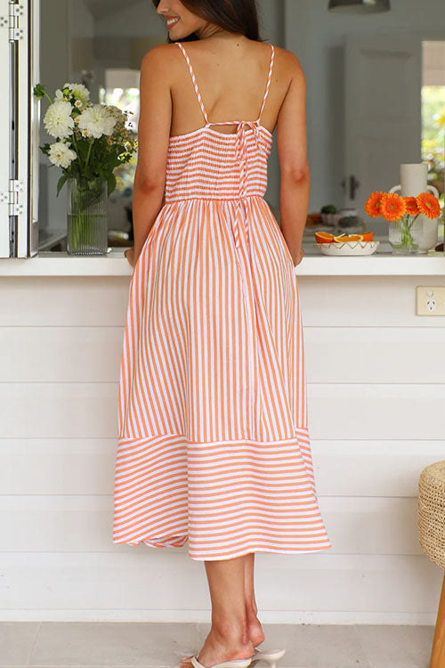 Rowangirl  V-neck Striped Suspender Dress