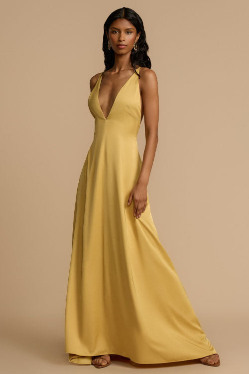 Rowangirl  V-Neck Satin Long Dress