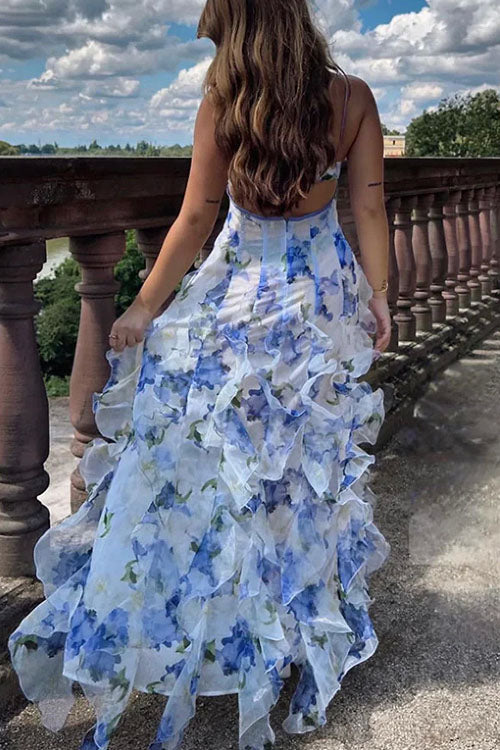 Rowangirl Fashionable Printed Long Temperament Evening Dress