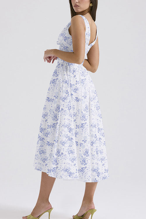 Rowangirl  Fashionable Printed V-Neck Temperament Dress