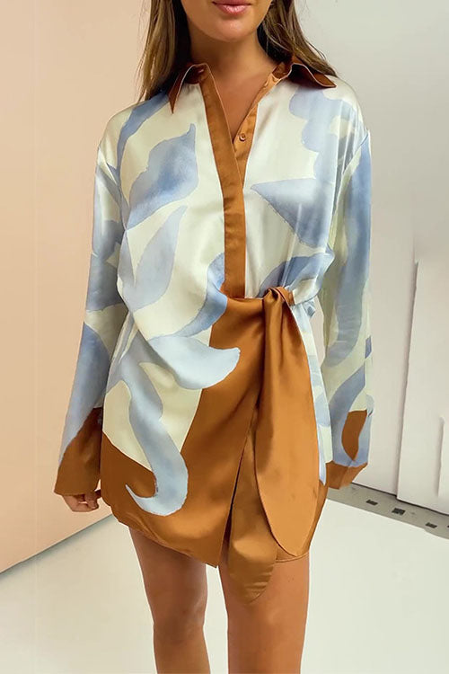 Rowangirl Tie-Dye Irregular Knotted Fashionable Shirt Dress
