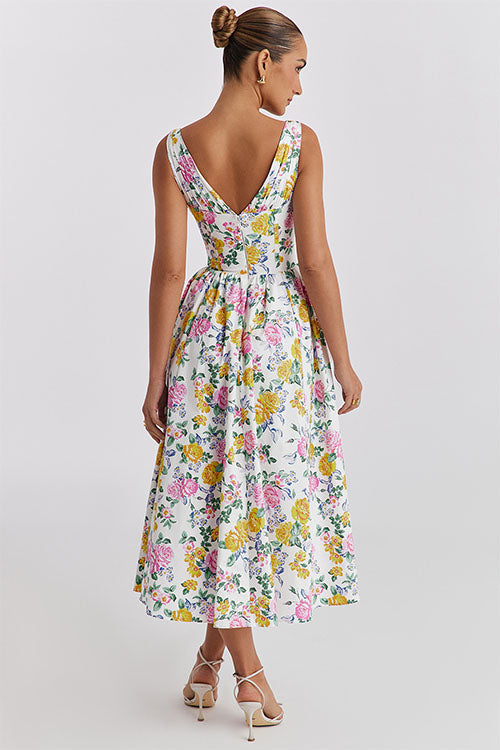 Rowangirl  Fashionable Printed V-Neck Temperament Dress