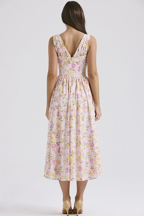 Rowangirl  Fashionable Printed V-Neck Temperament Dress