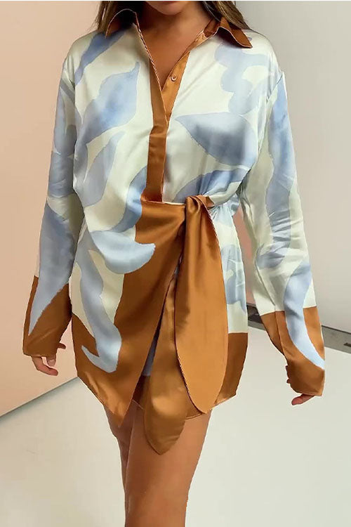 Rowangirl Tie-Dye Irregular Knotted Fashionable Shirt Dress