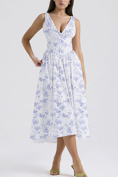Rowangirl  Fashionable Printed V-Neck Temperament Dress