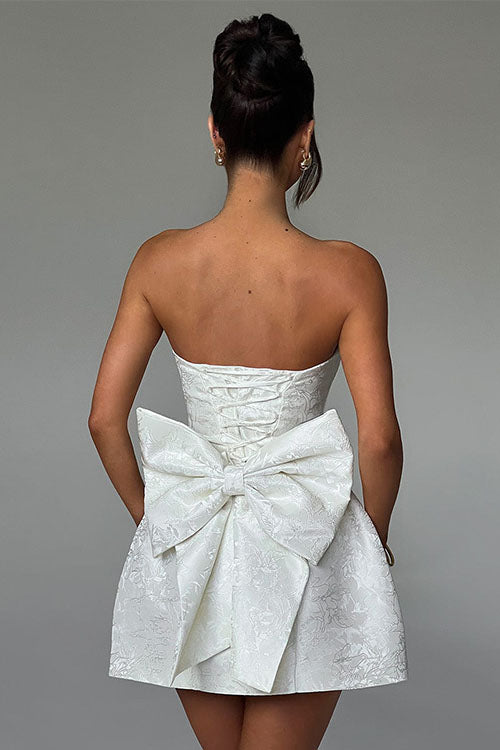 Rowangirl  Jacquard Tube Top Bow Mini Dress