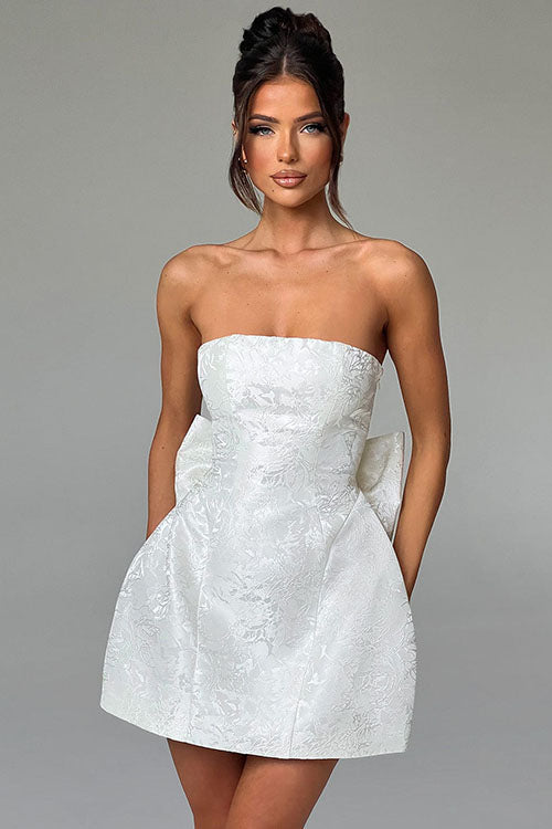 Rowangirl  Jacquard Tube Top Bow Mini Dress