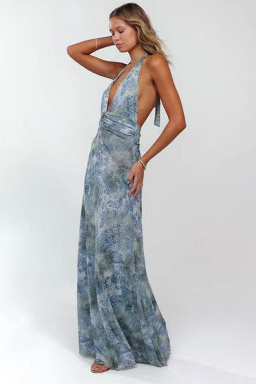Rowangirl  Printed Halterneck Evening Dress