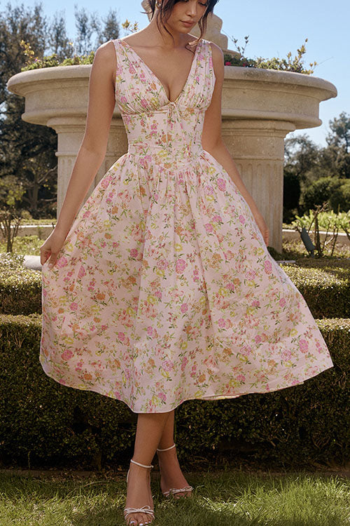Rowangirl  Fashionable Printed V-Neck Temperament Dress