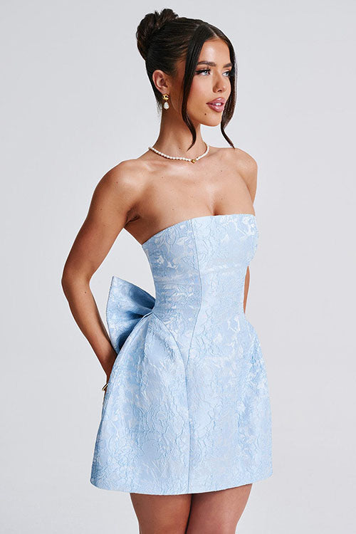 Rowangirl  Jacquard Tube Top Bow Mini Dress