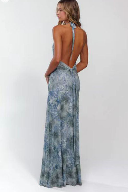 Rowangirl  Printed Halterneck Evening Dress