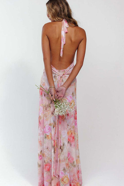 Rowangirl  Printed Halterneck Evening Dress