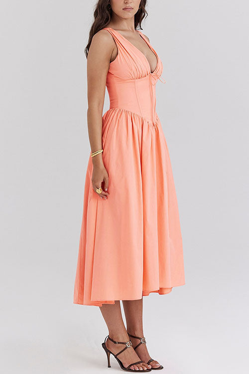Rowangirl  Fashionable Printed V-Neck Temperament Dress