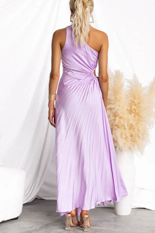 Rowangirl  Fashionable One-Shoulder Hollow Pleated Dress