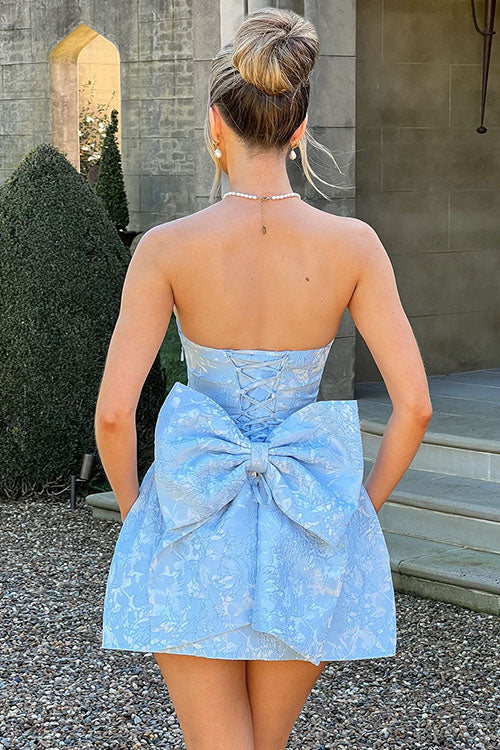 Rowangirl  Jacquard Tube Top Bow Mini Dress