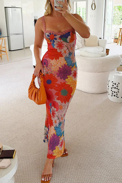 Rowangirl Fashionable Flower Print Suspender Dress