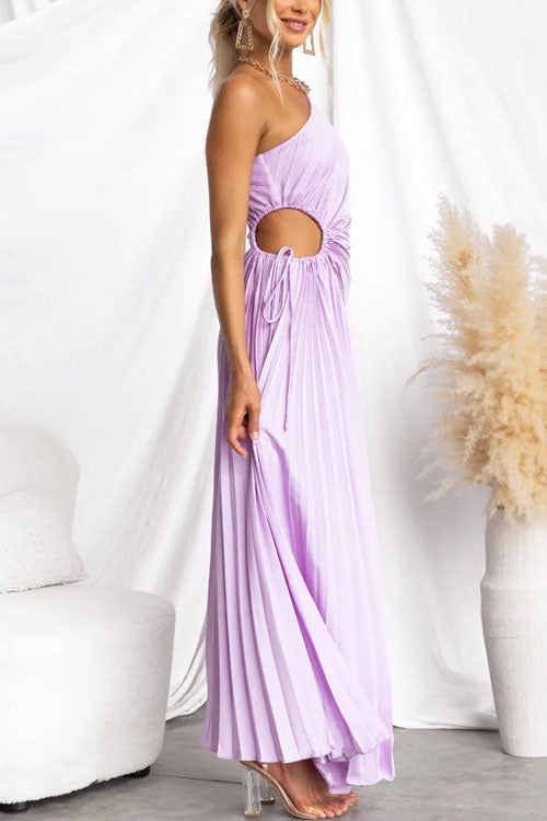 Rowangirl  Fashionable One-Shoulder Hollow Pleated Dress