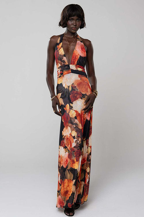 Rowangirl  Printed Halterneck Evening Dress