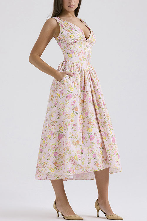 Rowangirl  Fashionable Printed V-Neck Temperament Dress