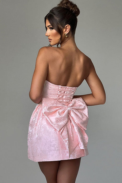 Rowangirl  Jacquard Tube Top Bow Mini Dress