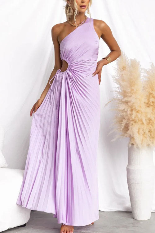 Rowangirl  Fashionable One-Shoulder Hollow Pleated Dress