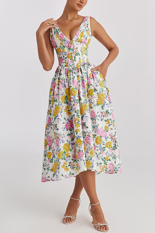 Rowangirl  Fashionable Printed V-Neck Temperament Dress