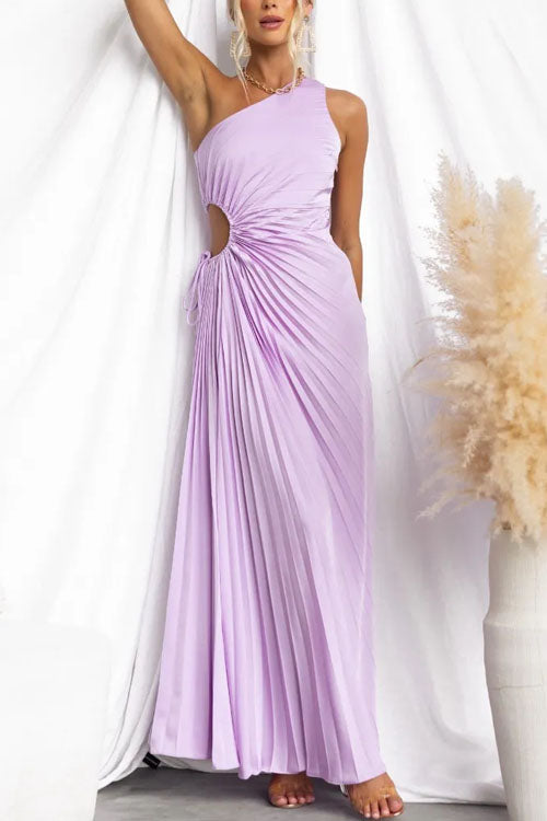 Rowangirl  Fashionable One-Shoulder Hollow Pleated Dress